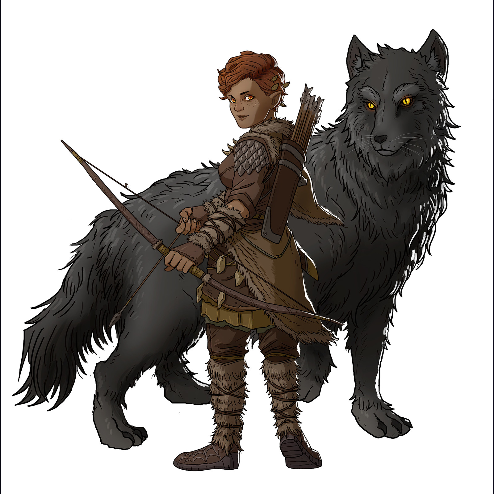 Shaesna Gamgee, halfing beast master and her companion, Lakaneo