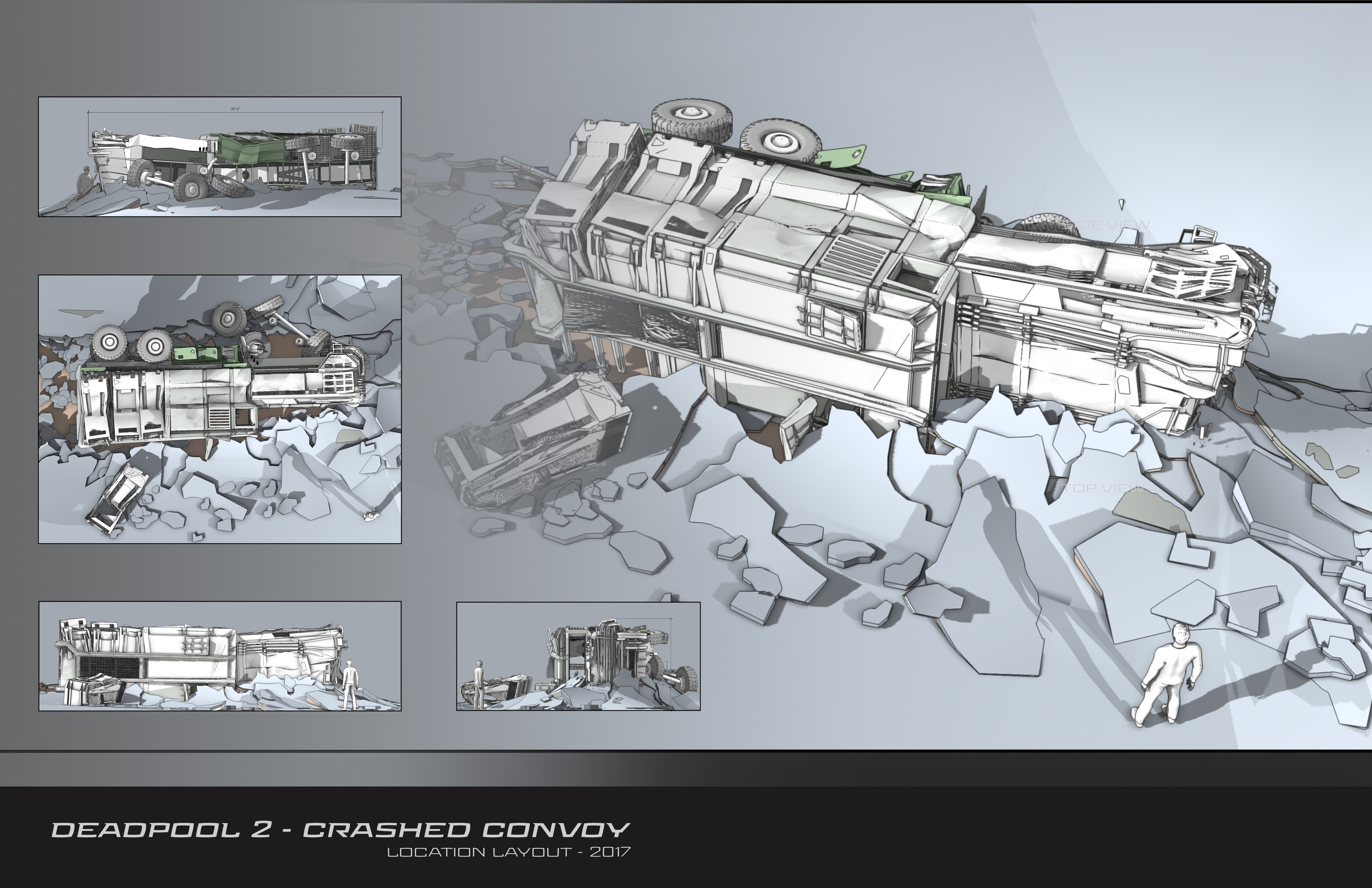 Artstation Set Design Deadpool 2 Crashed Convoy Kris Bergthorson