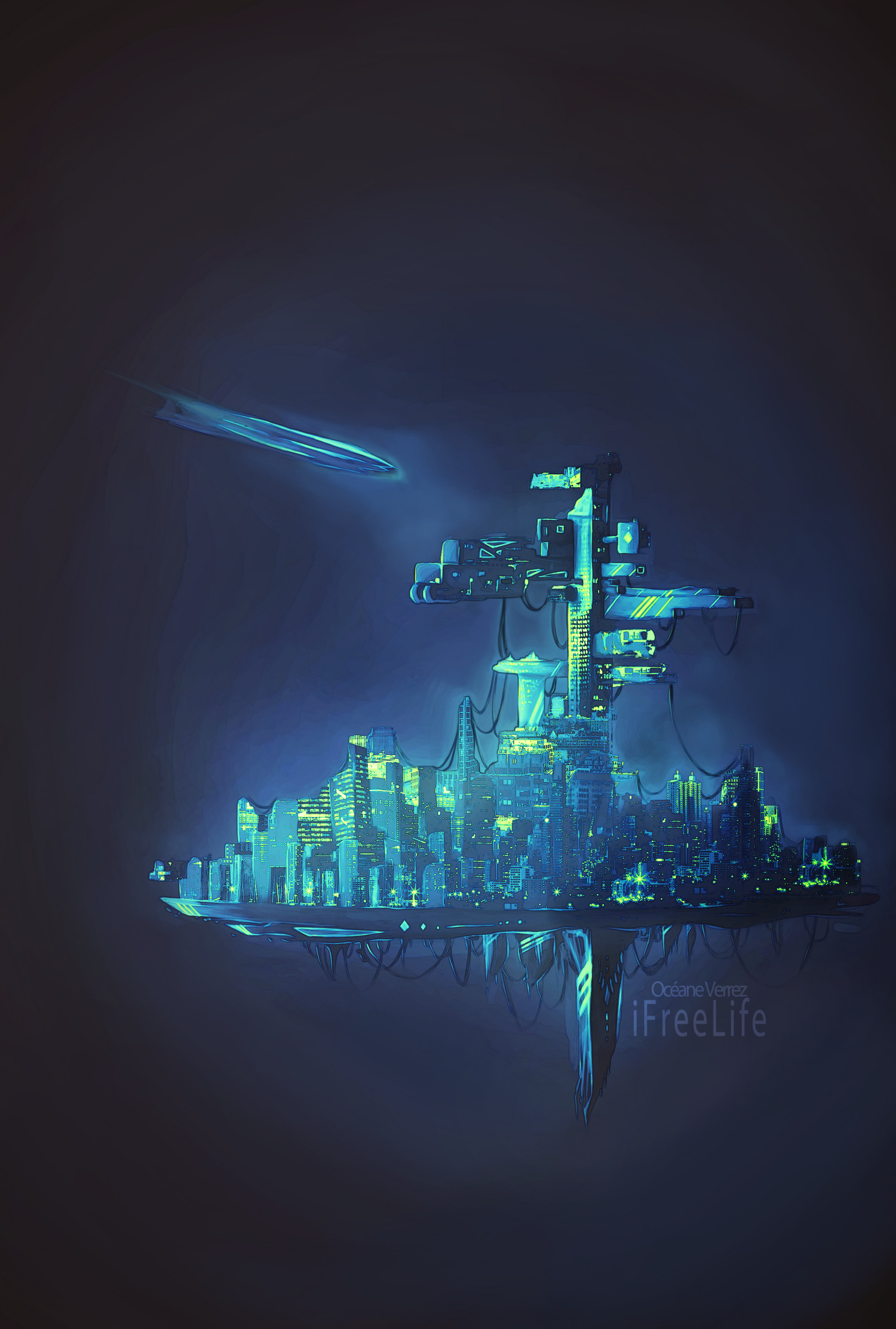Artstation Spaceship Floating City School Work