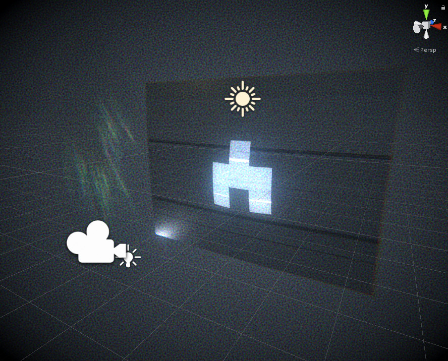 First scene. Just the logo on a curved plane, with the screen interferences behind. Also initially wanted to add some god rays, but ultimately removed them.