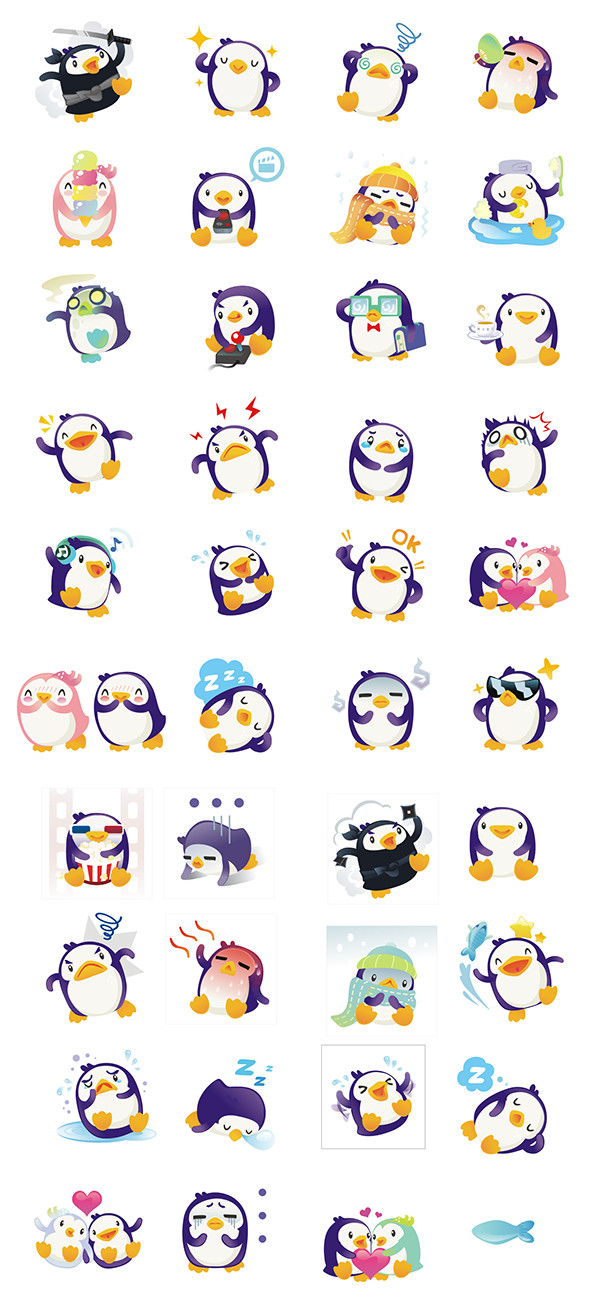 Nip Penguin sticker set development(non final versions)