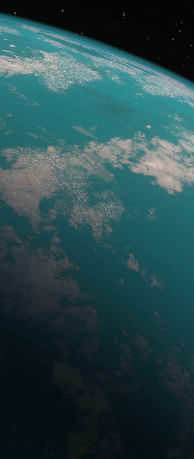 For such a large poster, I needed to render the planet at a very high resolution. This image shows a small section of detail at the native resolution. 