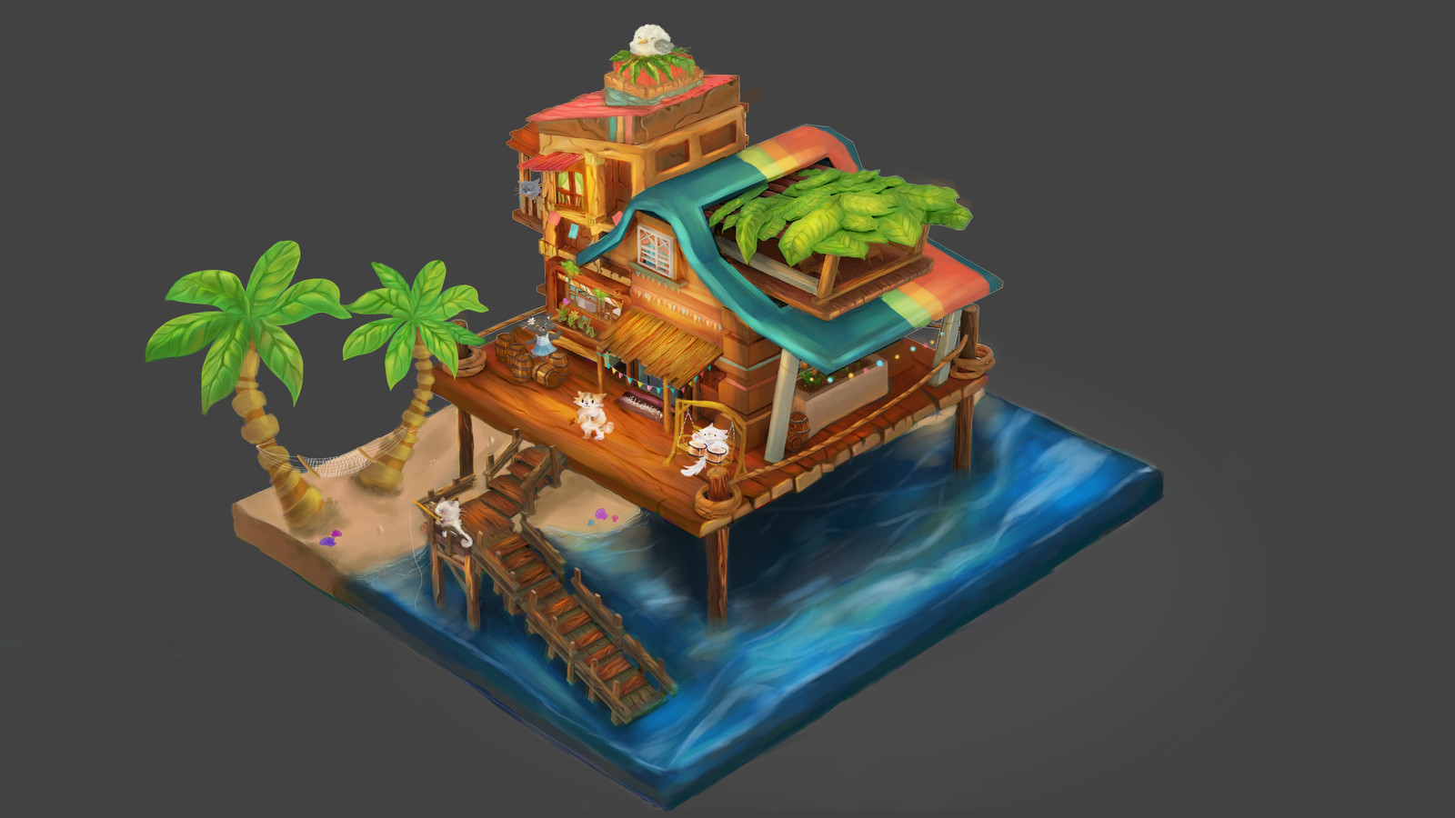 Artstation Isometric Tropical House Painting Rachel Koh