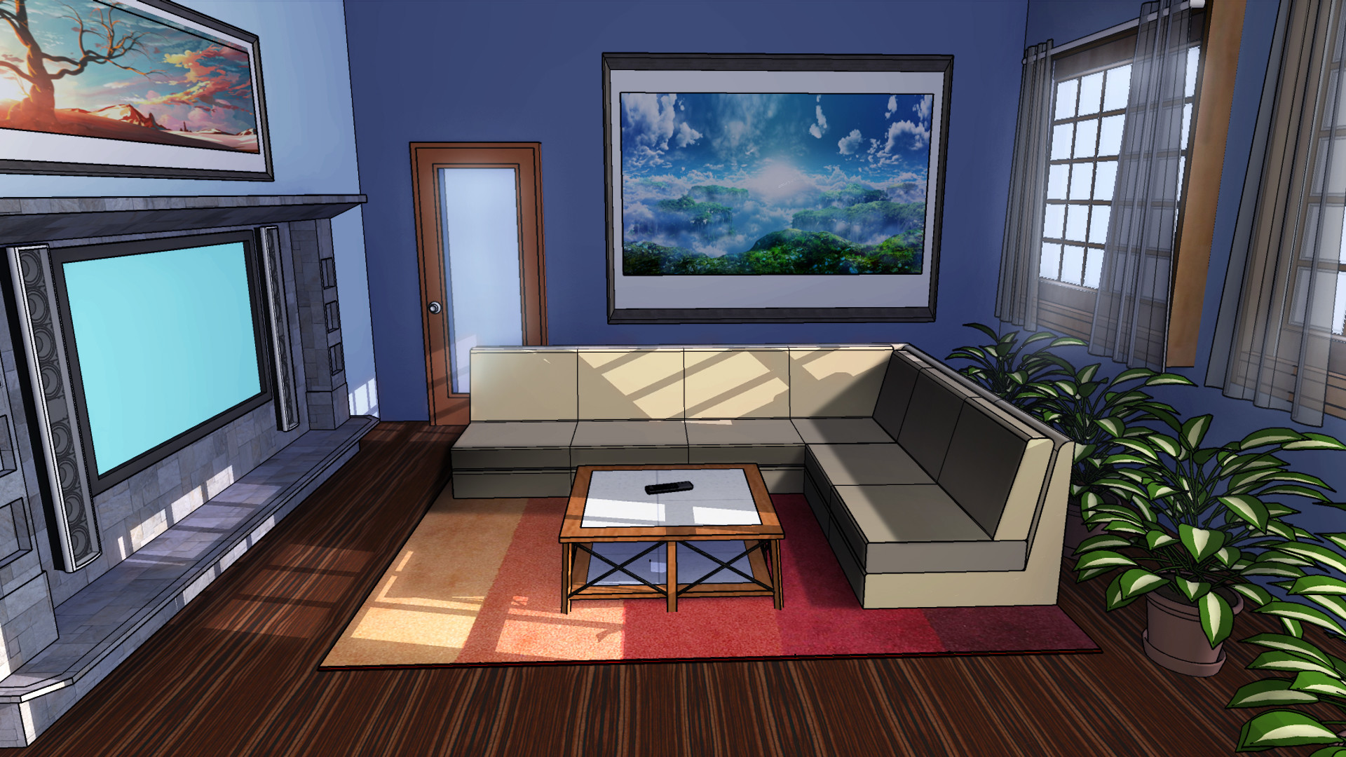 ArtStation  Living room with fireplace Anime background