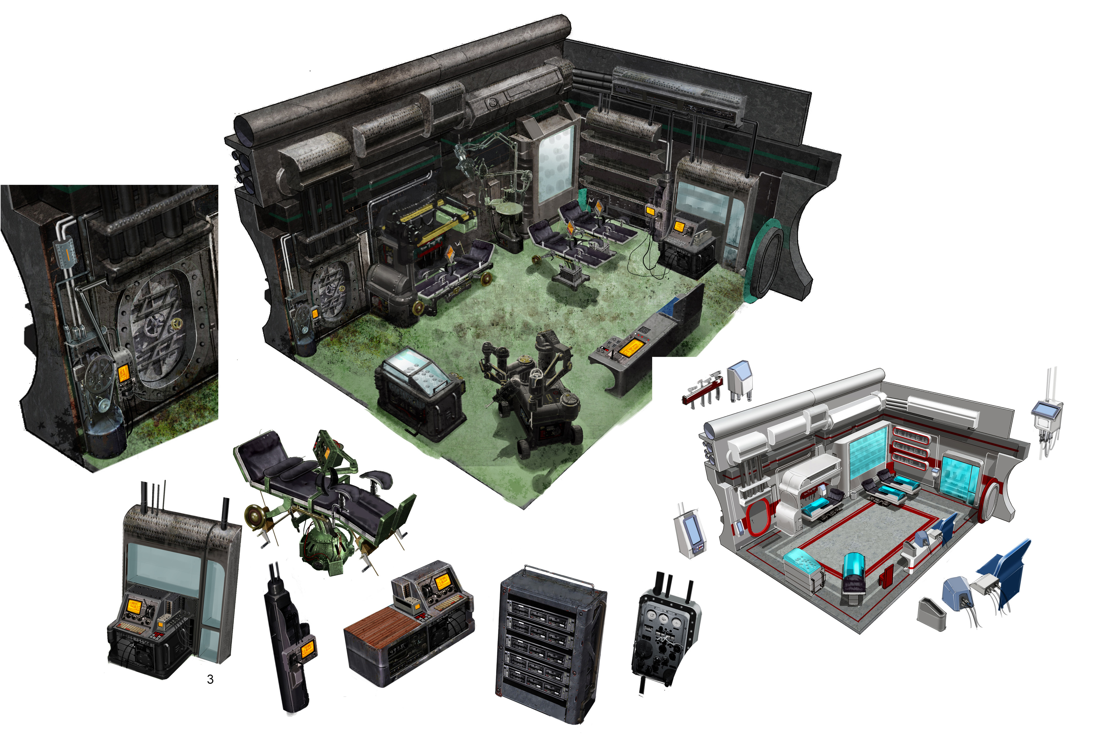 At Blind Squirrel we did some contract concept work for the game Evolve by Turtle Rock Studios.  Medical room design
