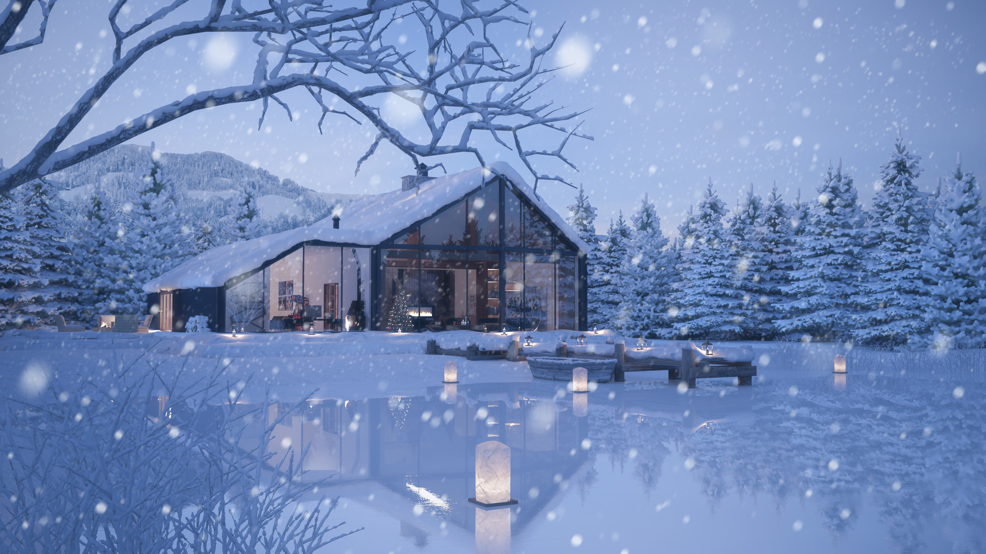 Artstation Lake Cabin Different Seasons Ken Chen