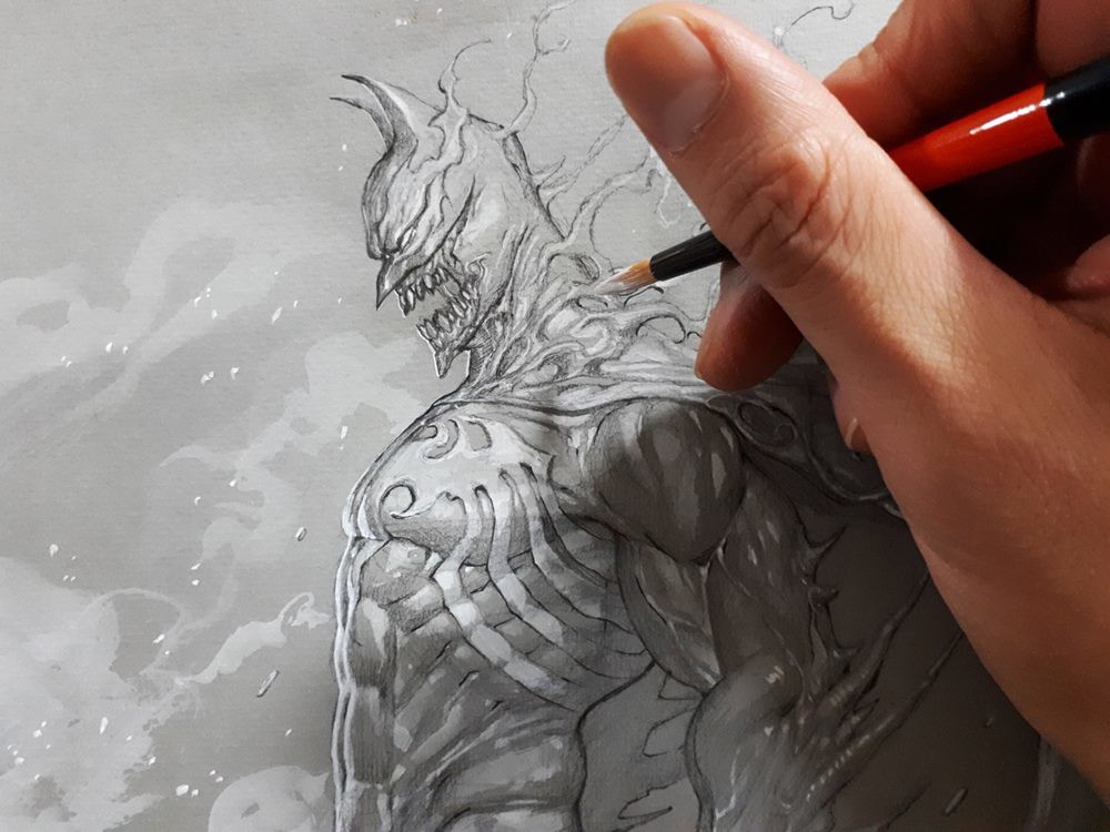 Batman x Venom / A4 /Pencil on Tone paper