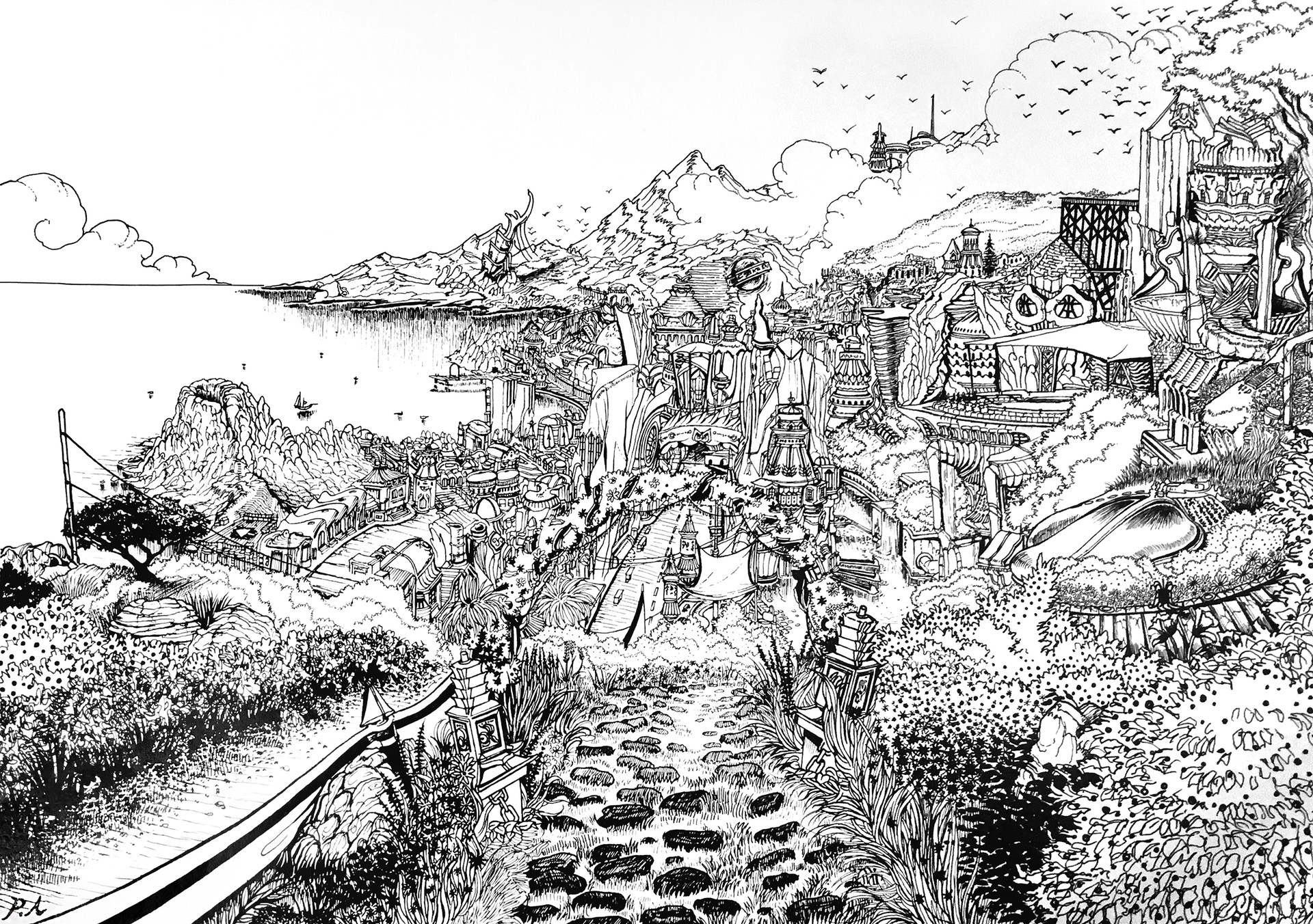 Artstation Line Art City Landscape