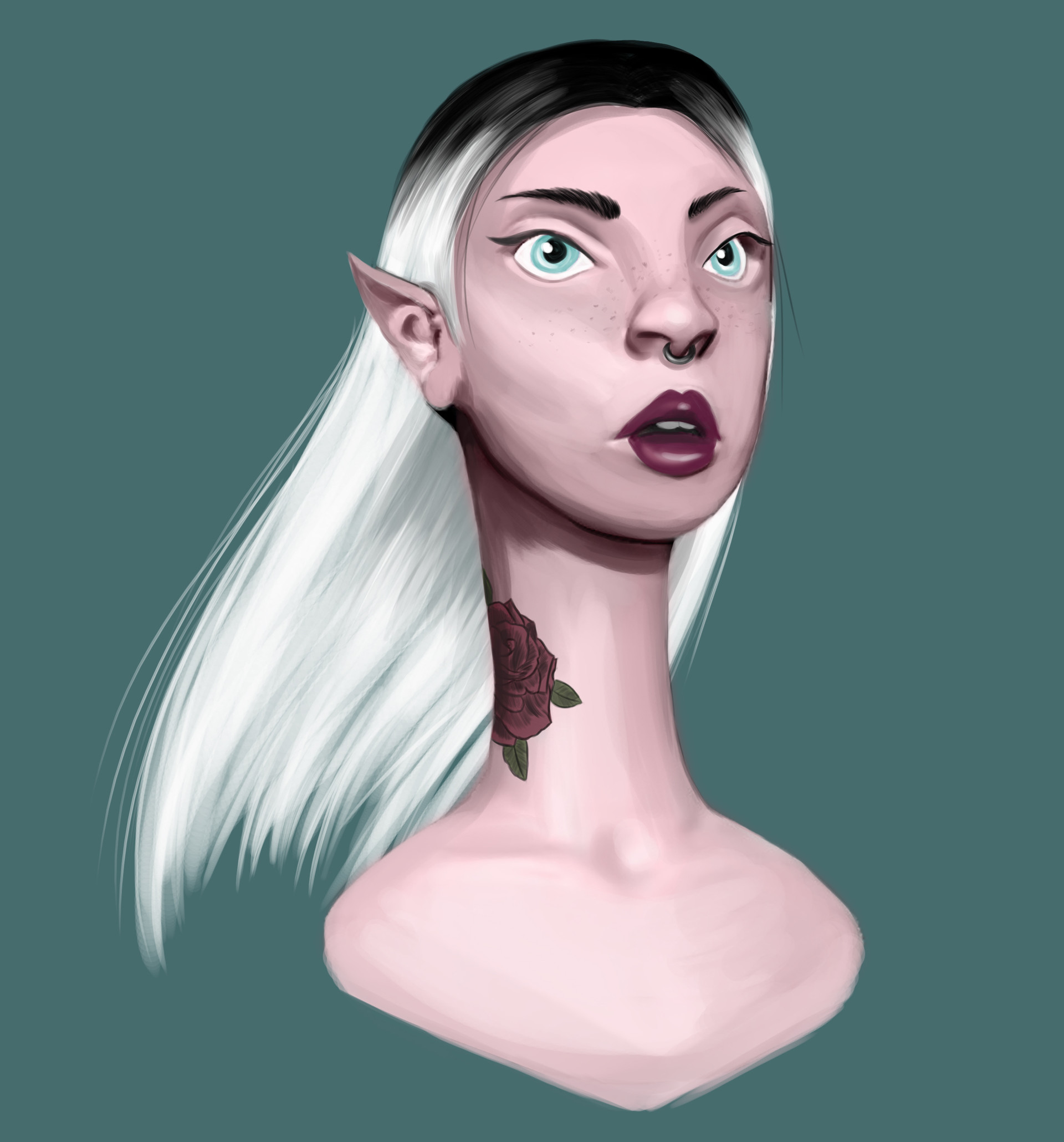 Artstation Girl With Black And White Hair Ilke Ekbul