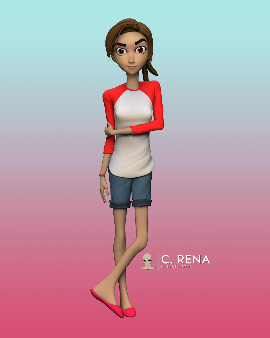 "Melinda" Final Keyshot render with gradient background in Ps