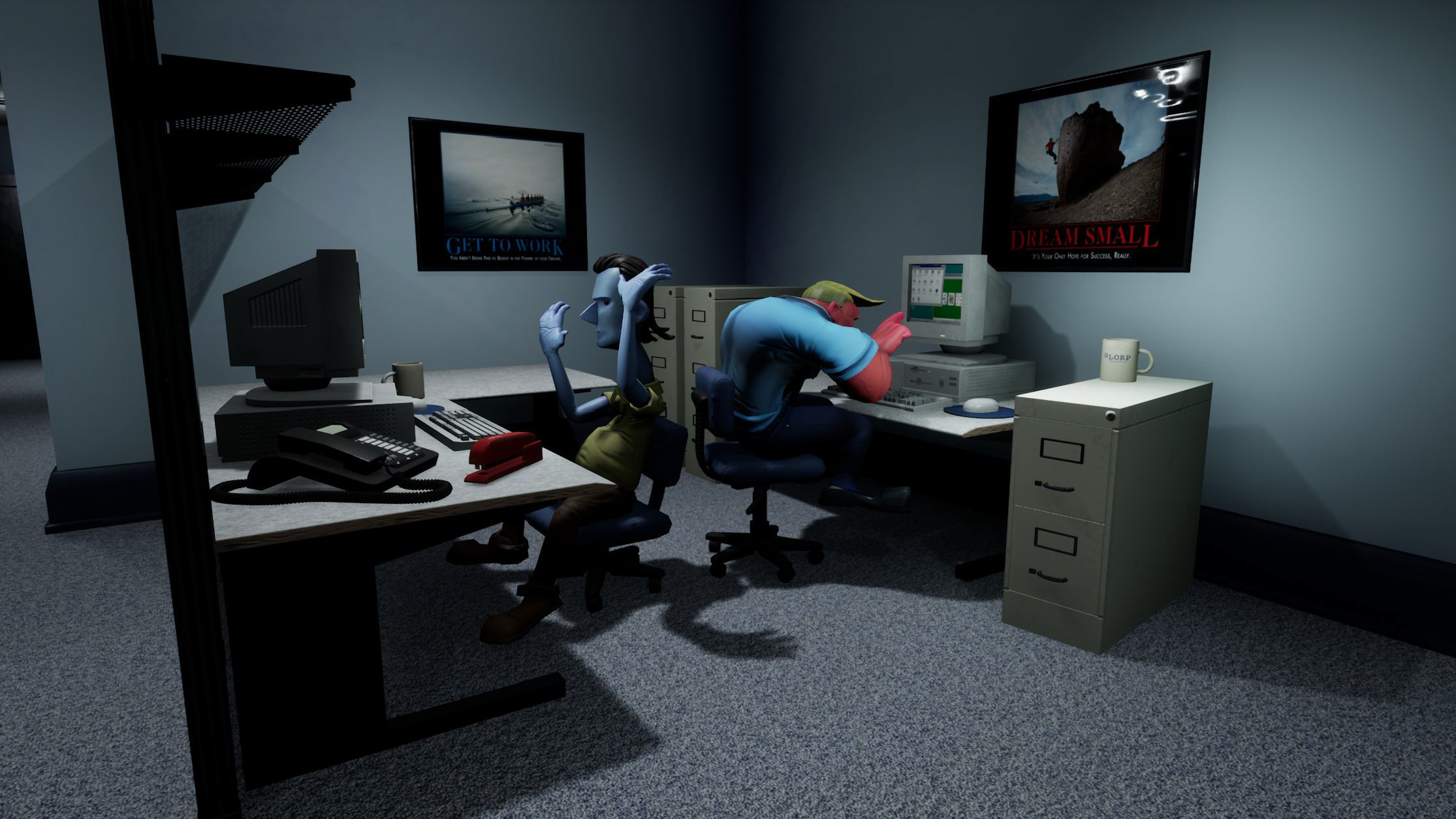 Still of the I.T. and Sales characters together.