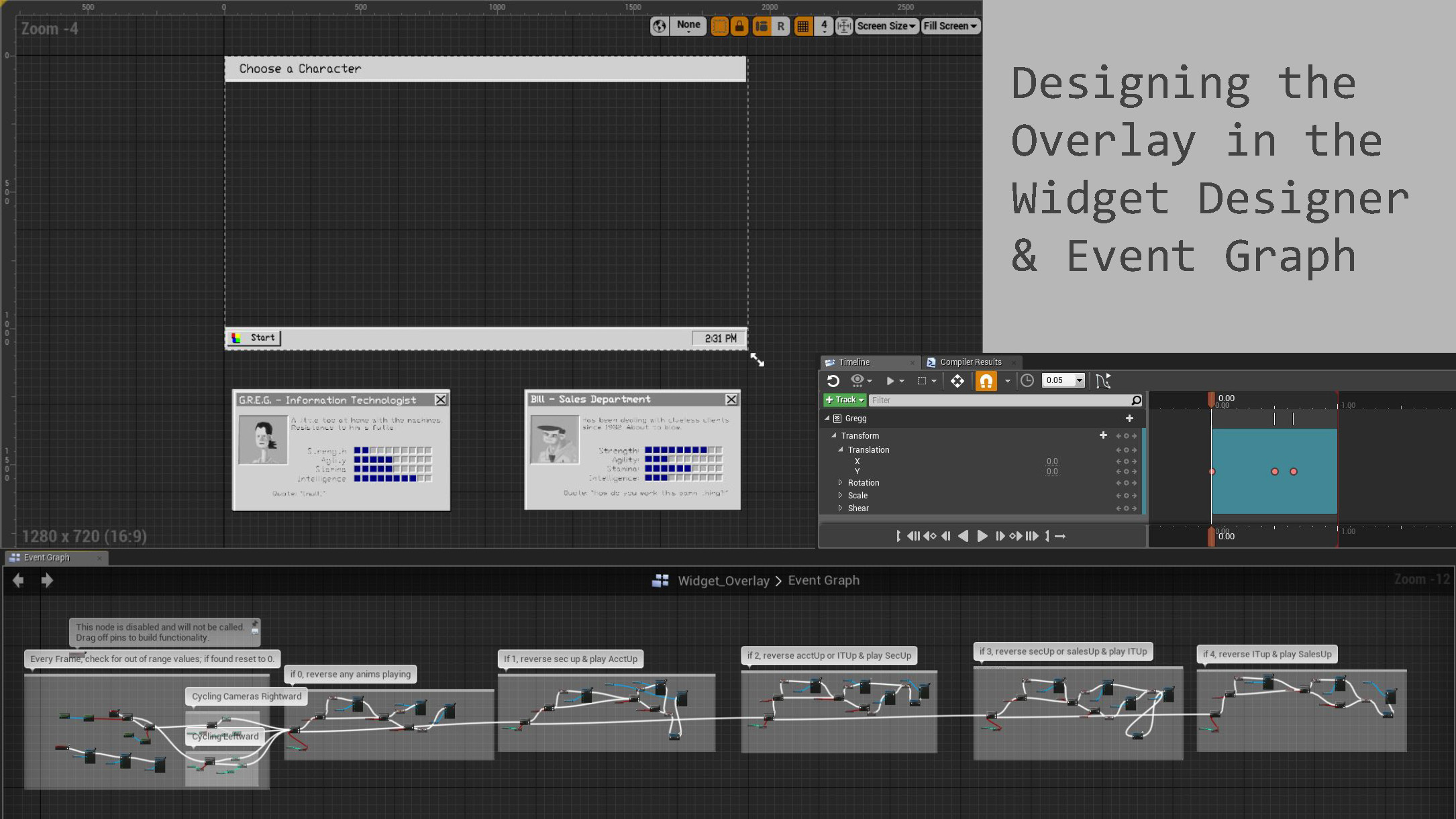 I made a simple fake UI in Illustrator and added it as an overlay in UE4's widget designer.