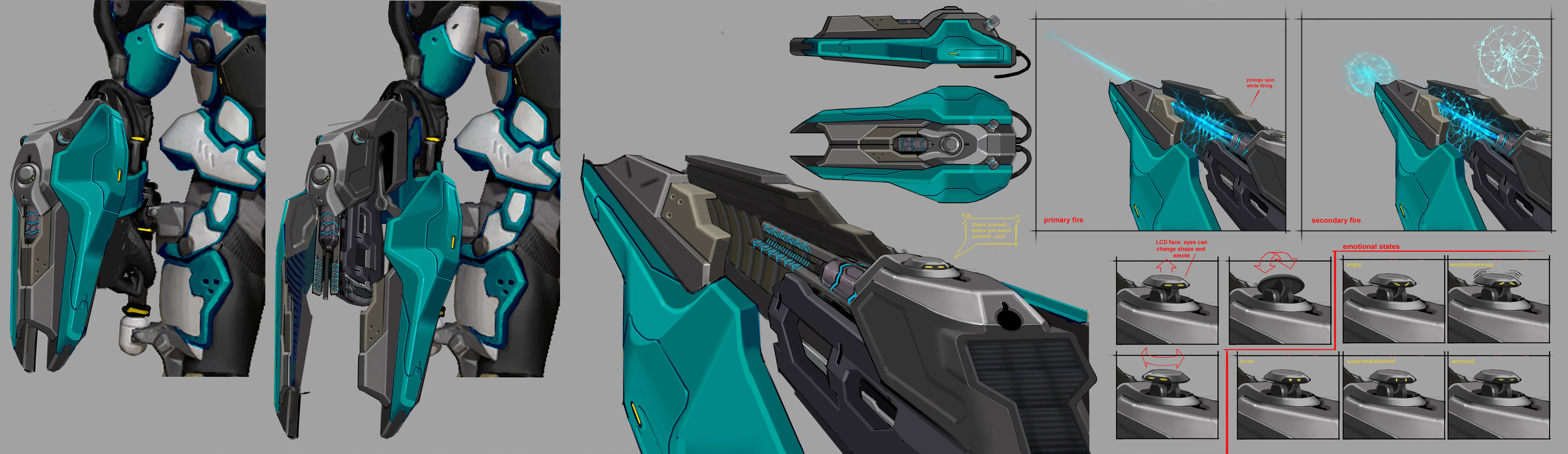 Electron super weapon.  The gun is mounted on the players forearm and has a secondary grenade launcher