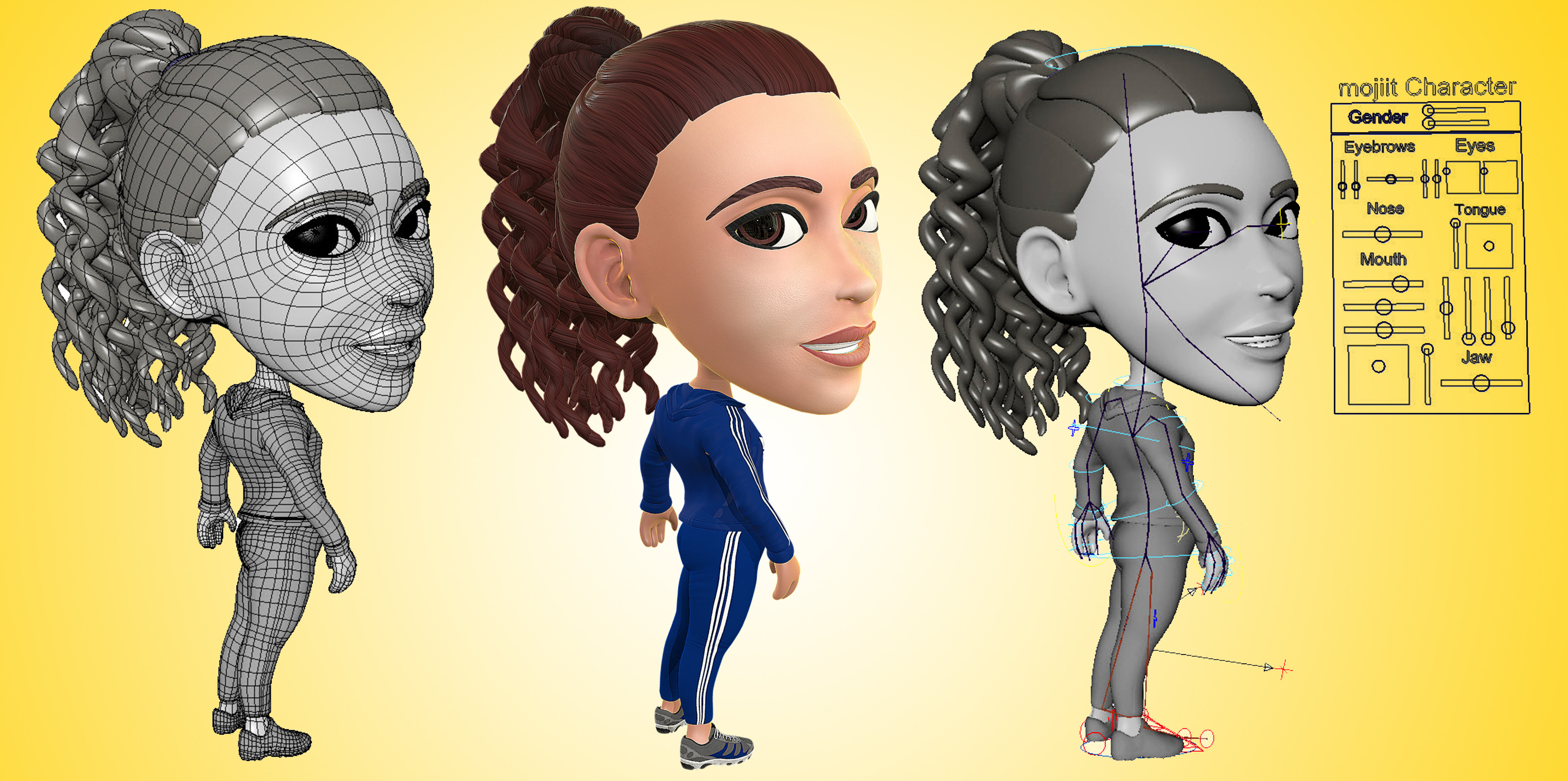 Designed &amp; rigged a customizable Avatar to look like a representation of anyone for the Mojiit app.