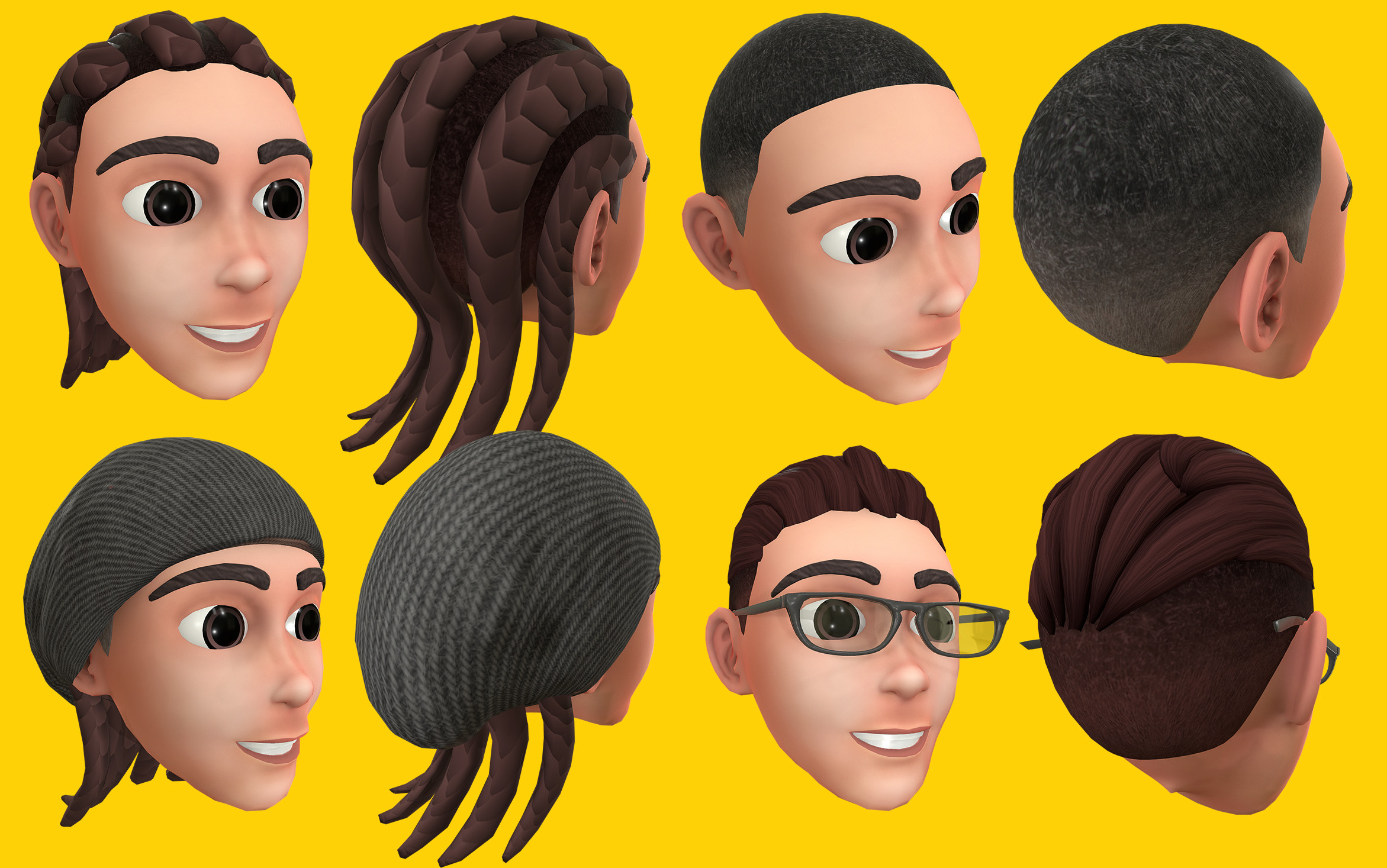 Textured hair styles &amp; accessories. Lead 3D Artist on hairstyles consistency and training. Modeling of hairs &amp; wool-cap by Mark Lopez and Mert Suha Oner.