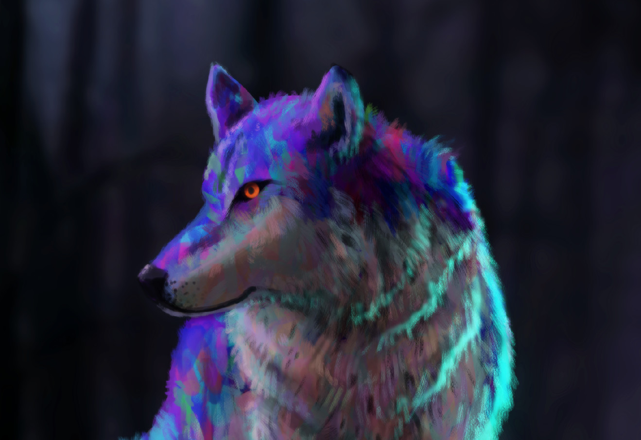 rainbow anime wolf