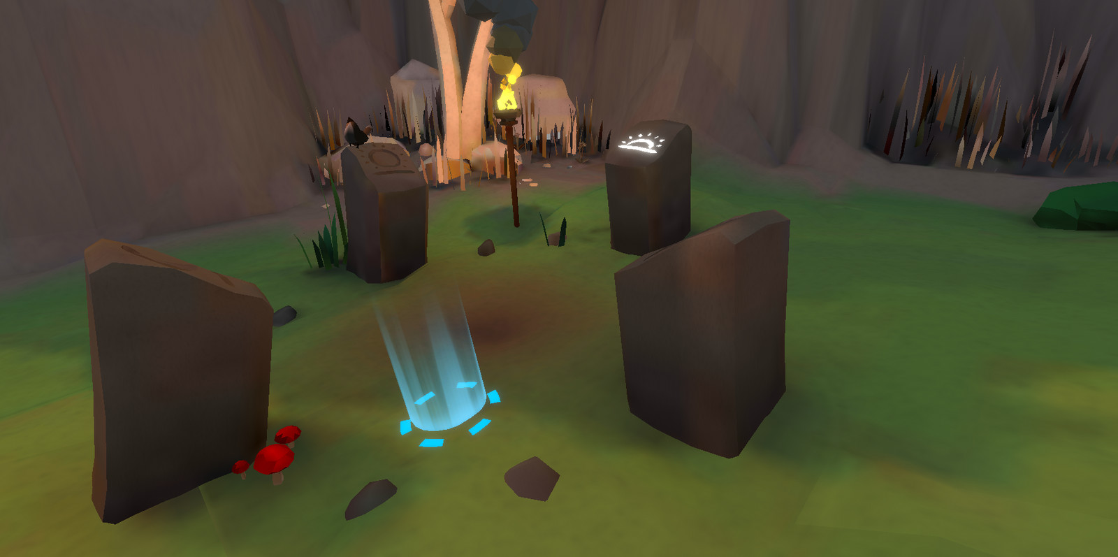 There are time of day stones located in the game. Clicking on each stone will change of time of day by swapping out light maps.