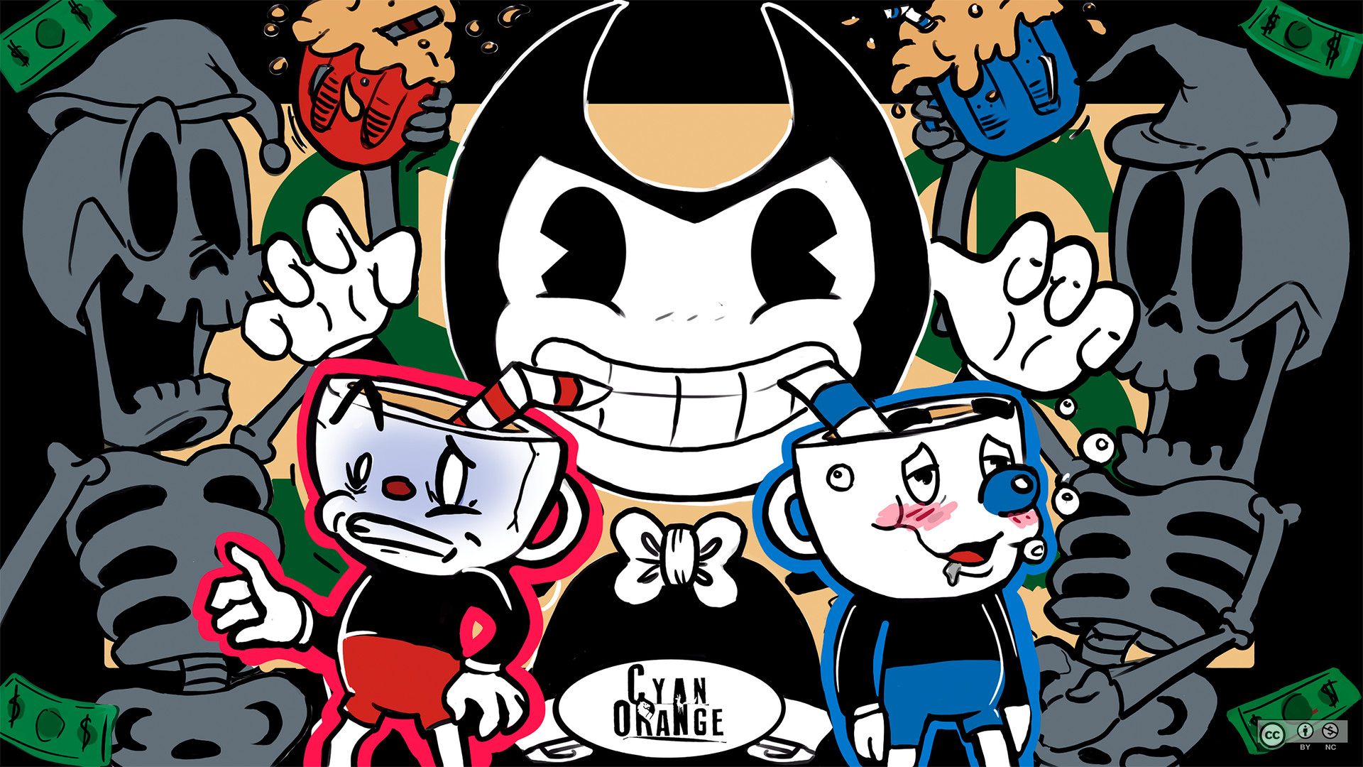 Artstation Cuphead Fanart Wallpaper Cyan Orange
