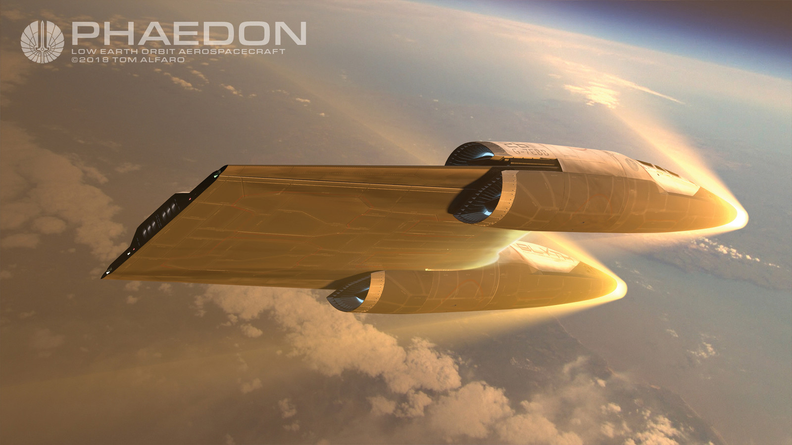 Phaedon aerobraking to descend from orbit. During reentry into the atmosphere, wings are fully retracted to reduce exposure to extreme pressures and temperatures.