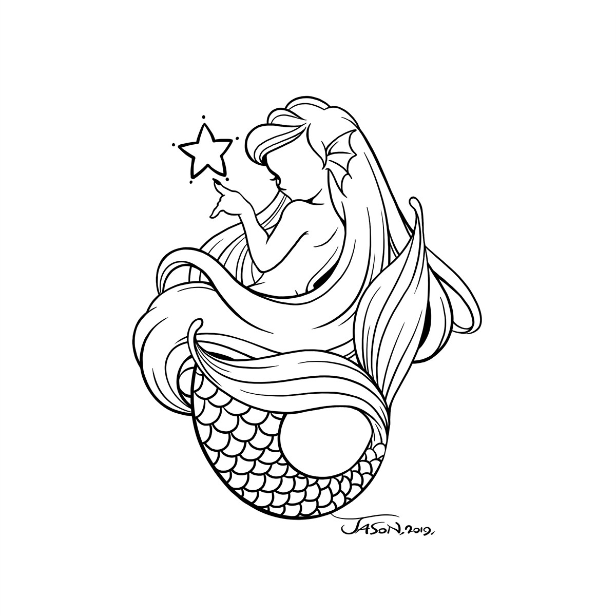 Dotwork Diamond Shape Mermaid Tattoo Design – Tattoos Wizard Designs