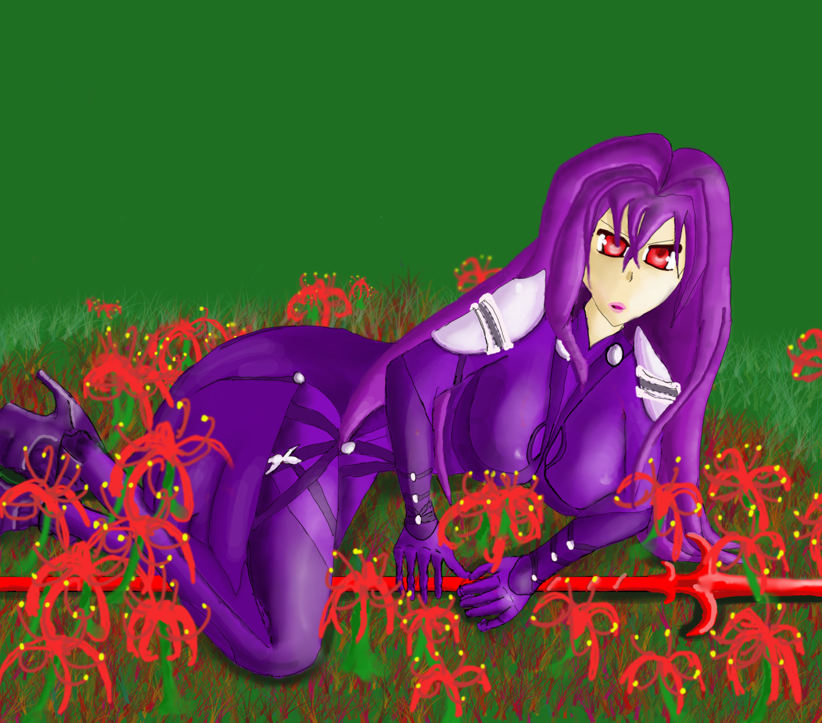I proceeded to draw Red spider lily's around Scathach . 