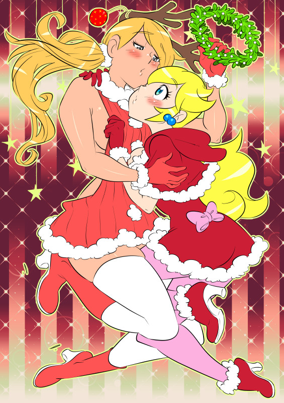 Christmas Samus Aran and Princess Peach. Commission.