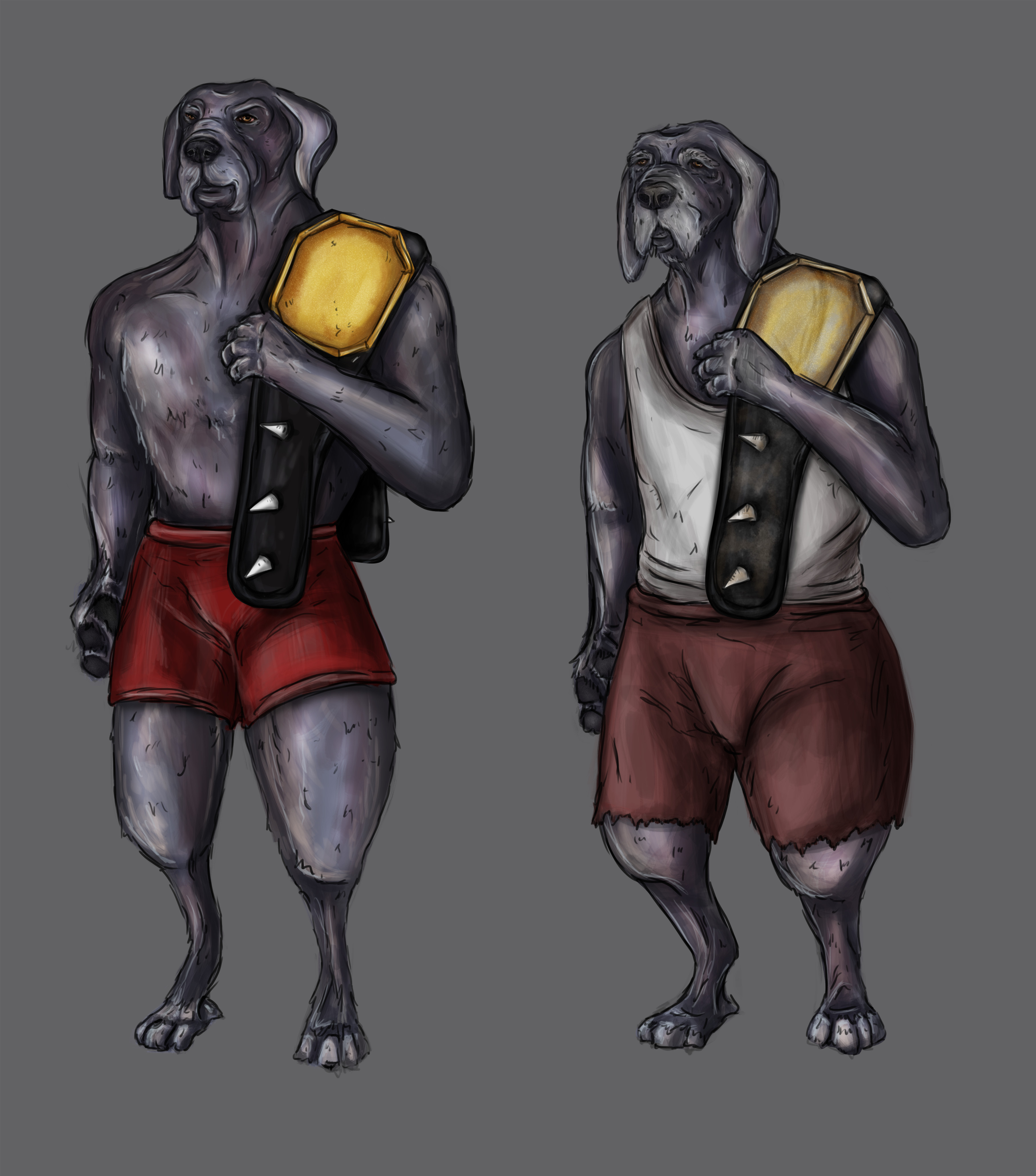 A young and old version of the 'Mongrel' character. 