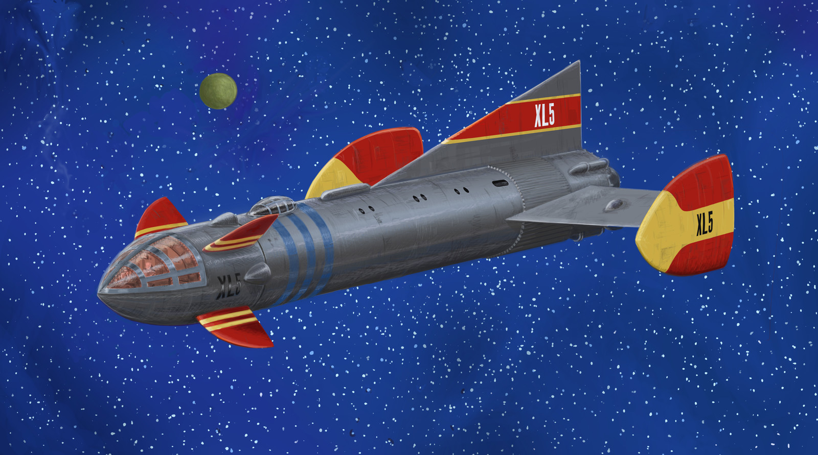 FIREBALL XL5
The super spaceship, 'Fireball XL5'. The flagship of the World Space Patrol with the crew of Captain Steve Zodiac, Venus, Professor Matic and Robert the Robot explored and protected outer space.