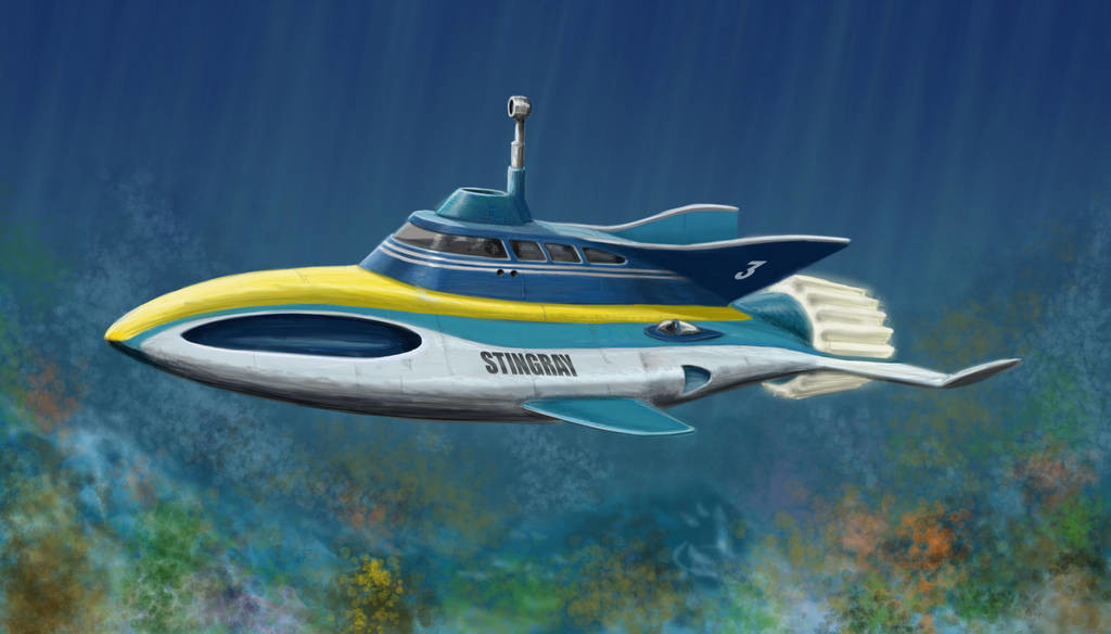 STINGRAY
The super submarine Stingray - pride of the fleet of the World Aquanaut Security patrol (WASP) in the 1960s TV series 'Stingray' produced by Gerry Anderson. Stingray was (I believe) designed by Reg Hill. Special Effects by Derek Meddings.