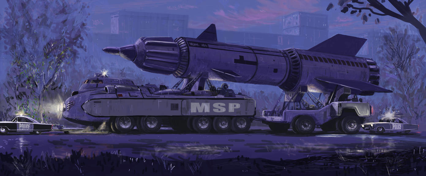 MARTIAN SPACE PROBE
An imagined early morning look at the The transporting of the Martian Space Probe from 'Thunderbirds' episode 'Day of Disaster'. 