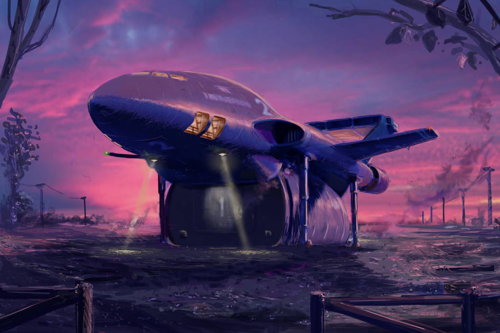 THUNDERBIRD 2 
Another early morning view. thsi time Thunderbird 2 awaits the return of the Tracy's brothers from a long night of rescuing. A scene inspired by thye episode 'Security  Hazard'.  