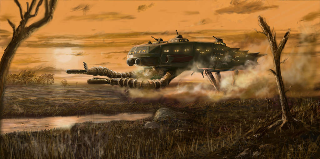 SIDEWINDER
A U.S. Army Sidewinder strides across an African plain at sunset. the incredible walking machine featured in the episode 'Pit Of Peril'.   