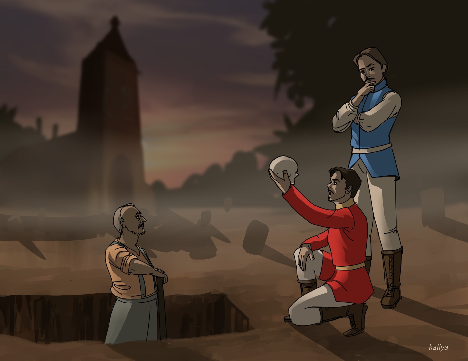 ArtStation Hamlet grave digger scene illistration