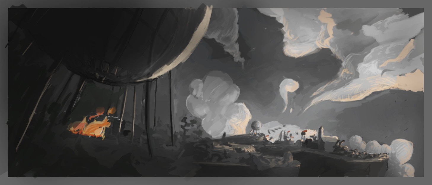 this is one of the first concepts I did for the shot. the background changed pretty much during lookdev.