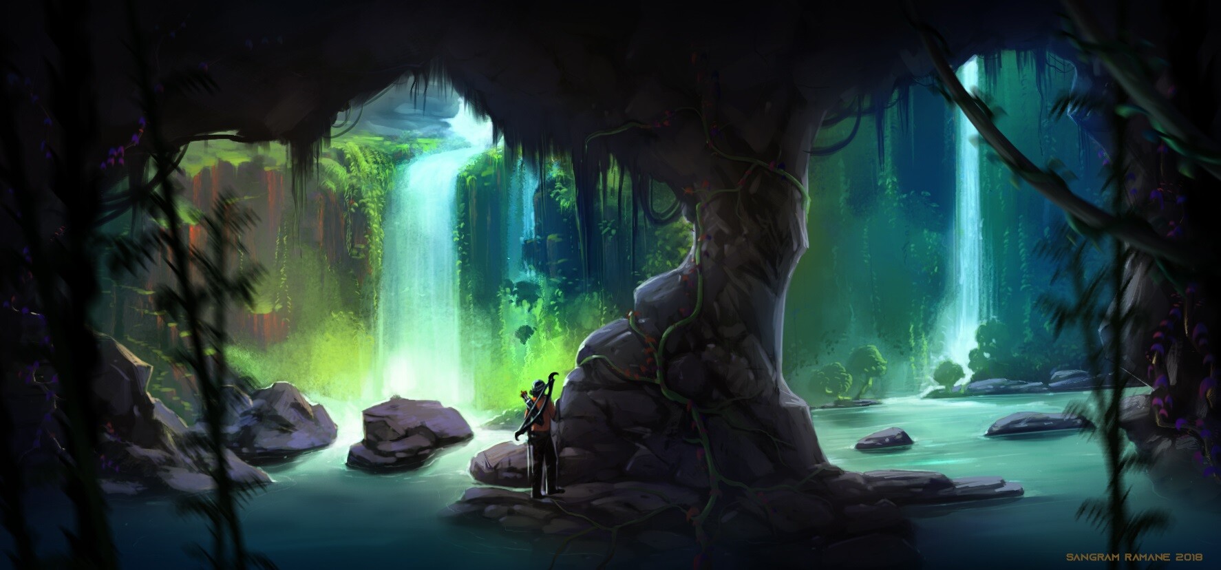 Artstation Waterfall In Cave Sangram Ramane