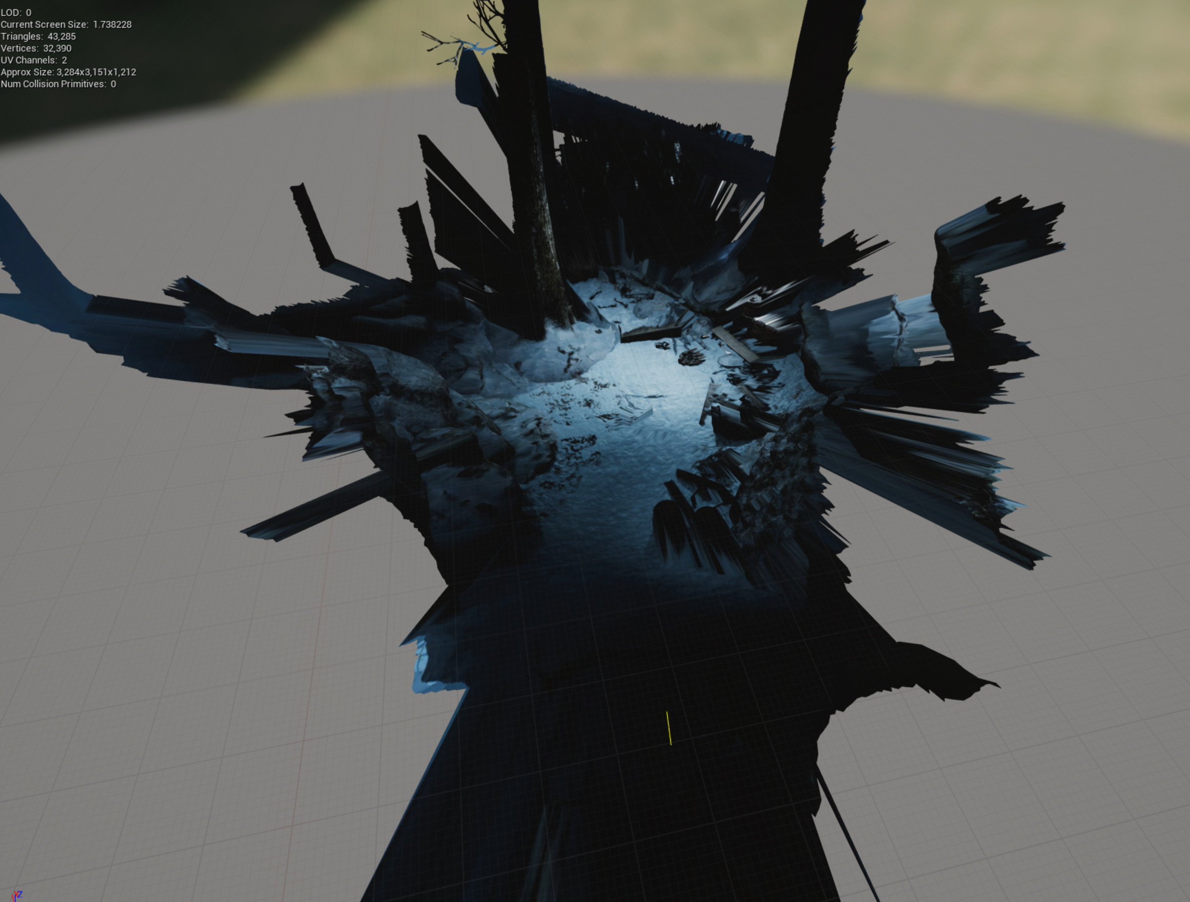 The Houdini mesh was also given sphereical UV's  that allowed the 360 capture to be mapped back onto the environment.