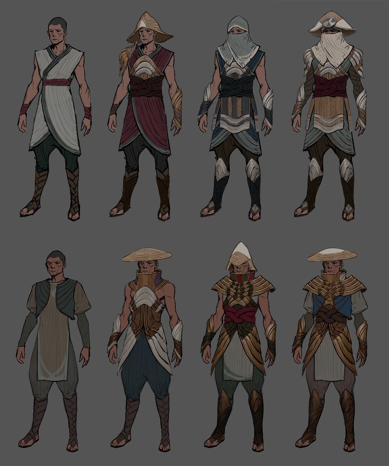 Ionian villager concepts.  These are made with interchangeable parts so they can be mixed and matched to make crowds.