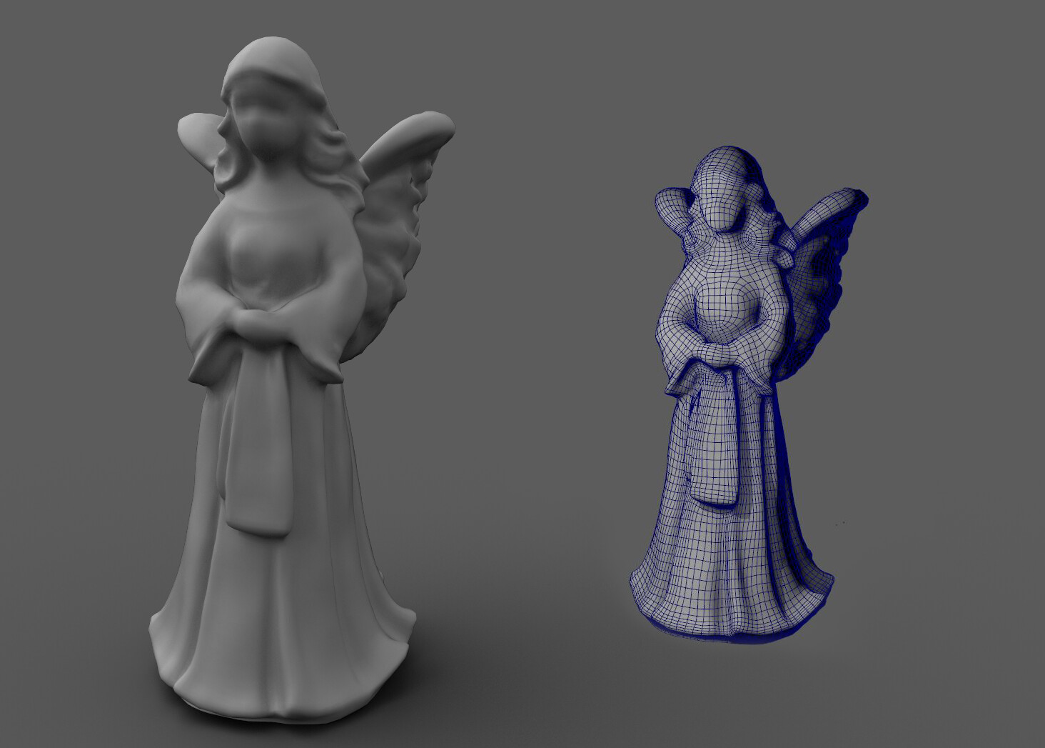 Angel Statue | wireframe after decimating the original in ZBrush 