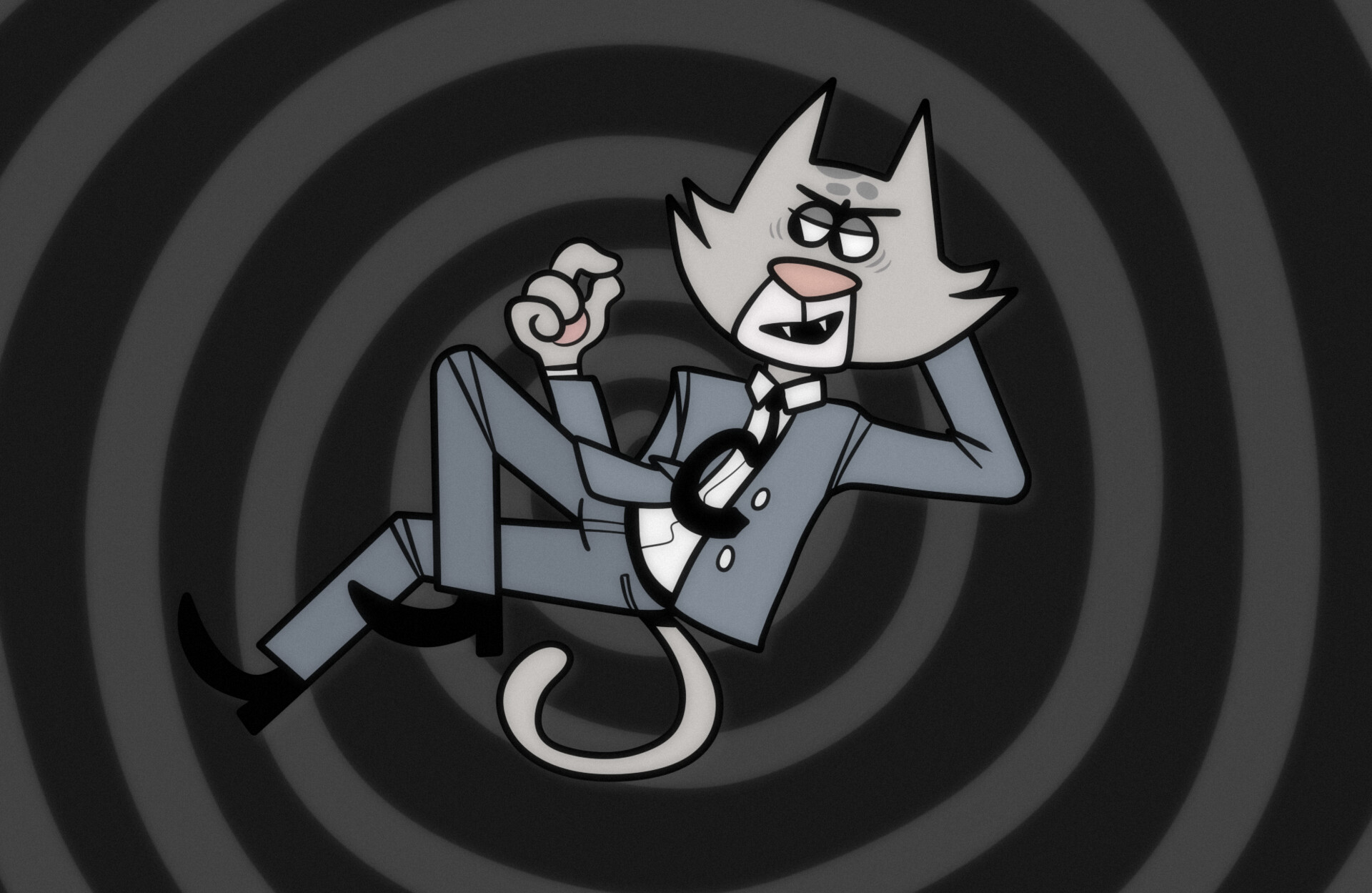 Fanart of the cat host from the Jackbox Part Pack game, Split the Room! 