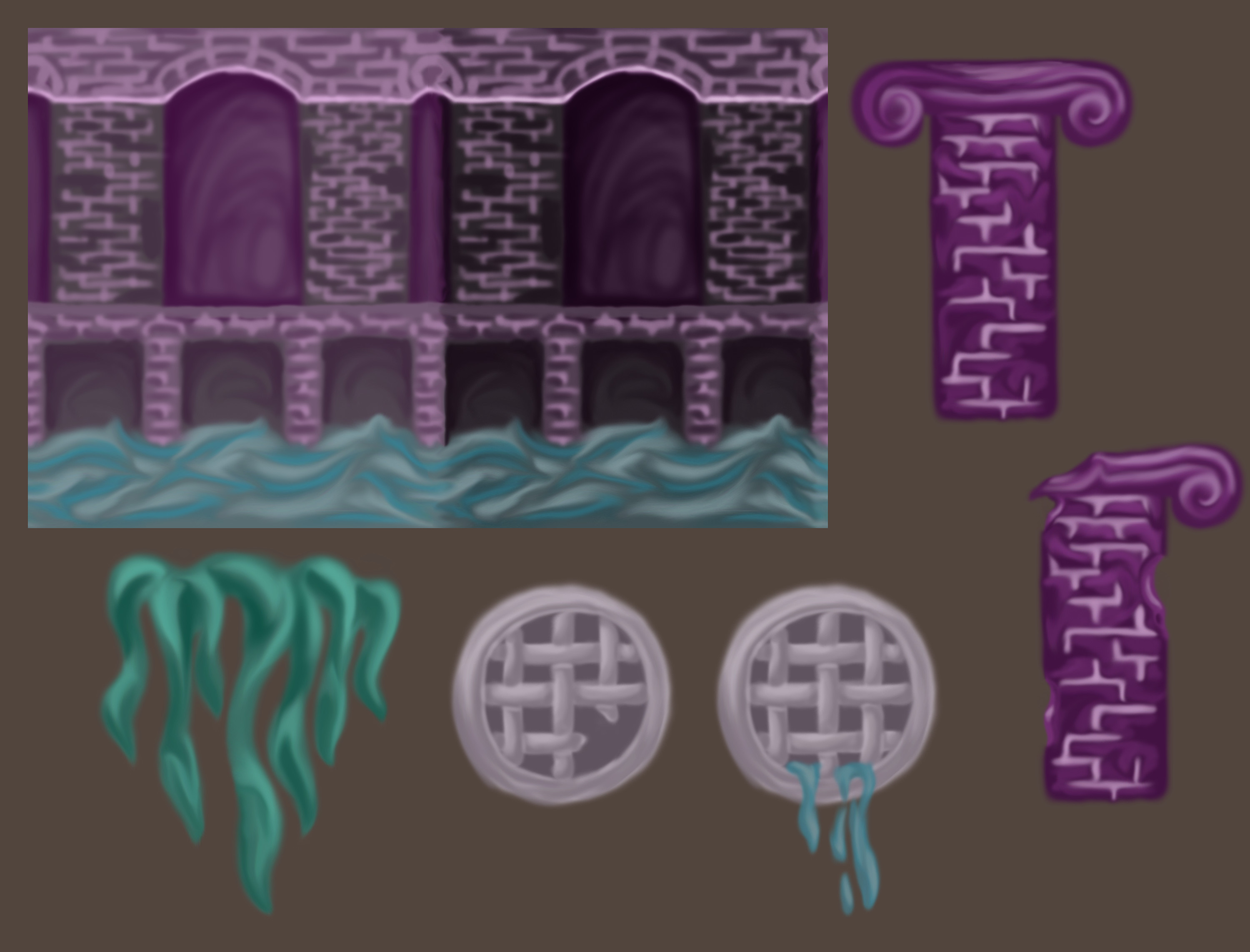 Sewer Background Assets provided on request. The main background is actually provided is several layers so that they can be adjusted as needed.