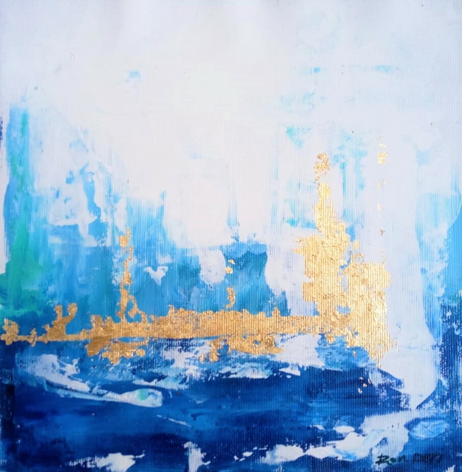 Ron Deri Skyline Painting Acrylic Abstract Art on Canvas Blue