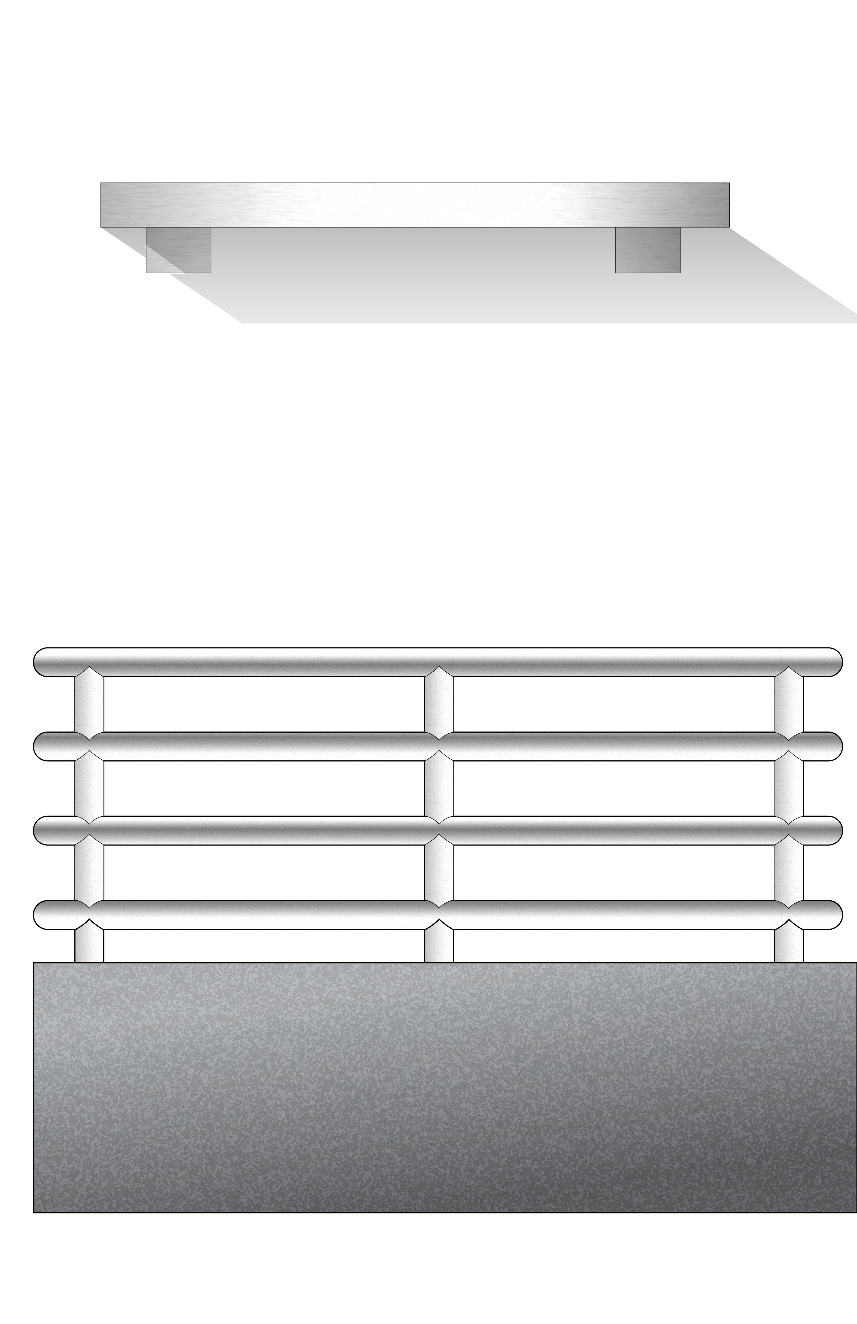 Old work - quick style demonstrator to show how to quickly fake a brushed steel look in illustrator for pictorial elevations. The shadowcasting on the horizontal barres is intentional: demonstrates all 3 shadow positions using gradient stops.