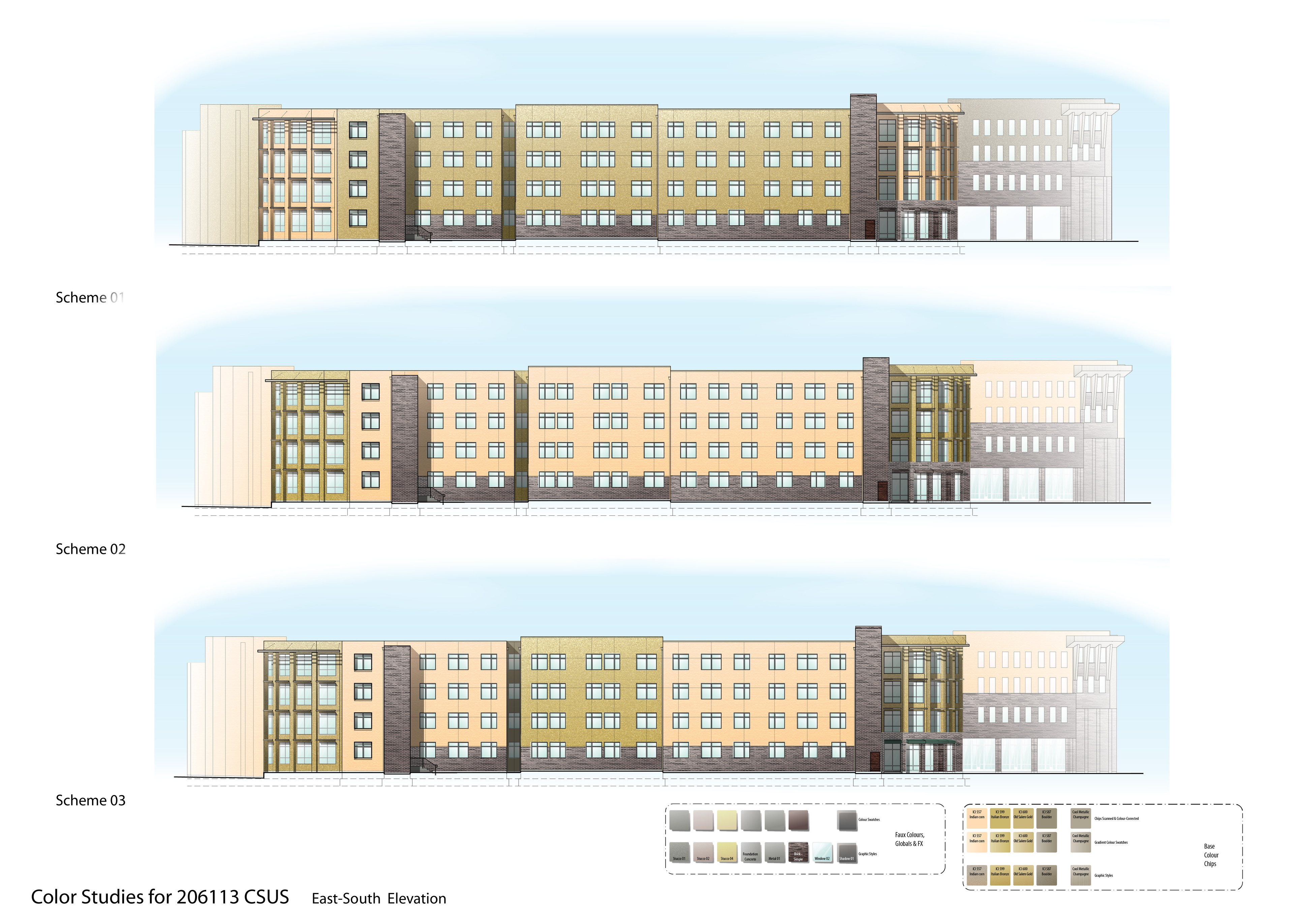 Old work - part of the extensive colour studies I did for the CSUS American River Courtyard student housing project.