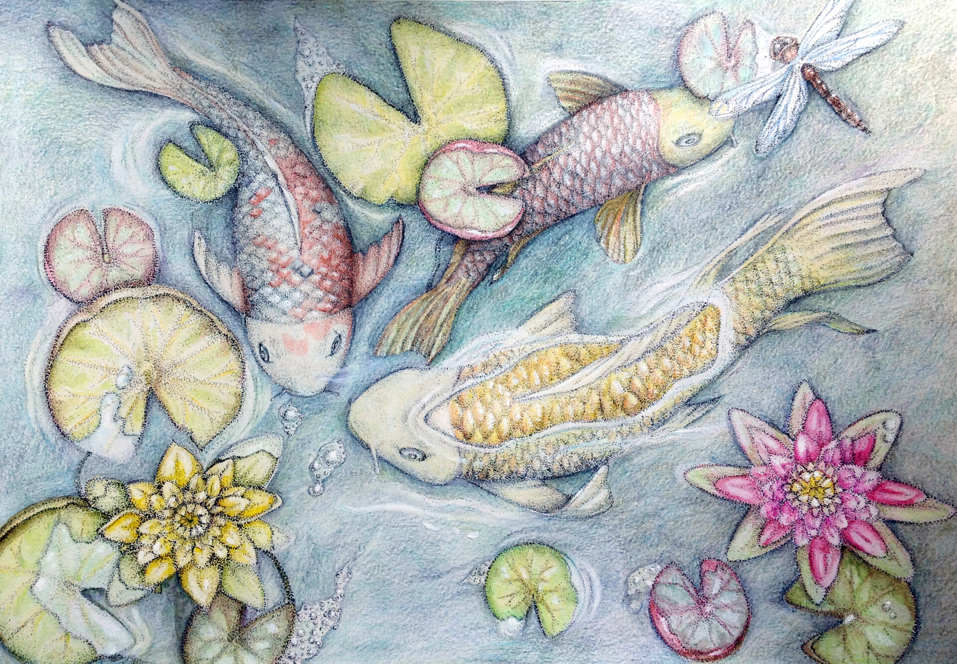 Artstation Koi Carps In Lotus Pond Mary Hmarka