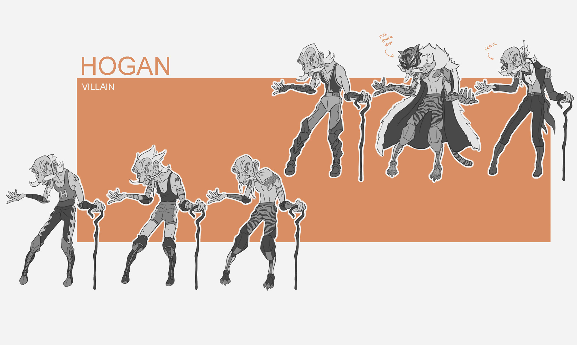 Hogan's wardrobe study and hair variations.