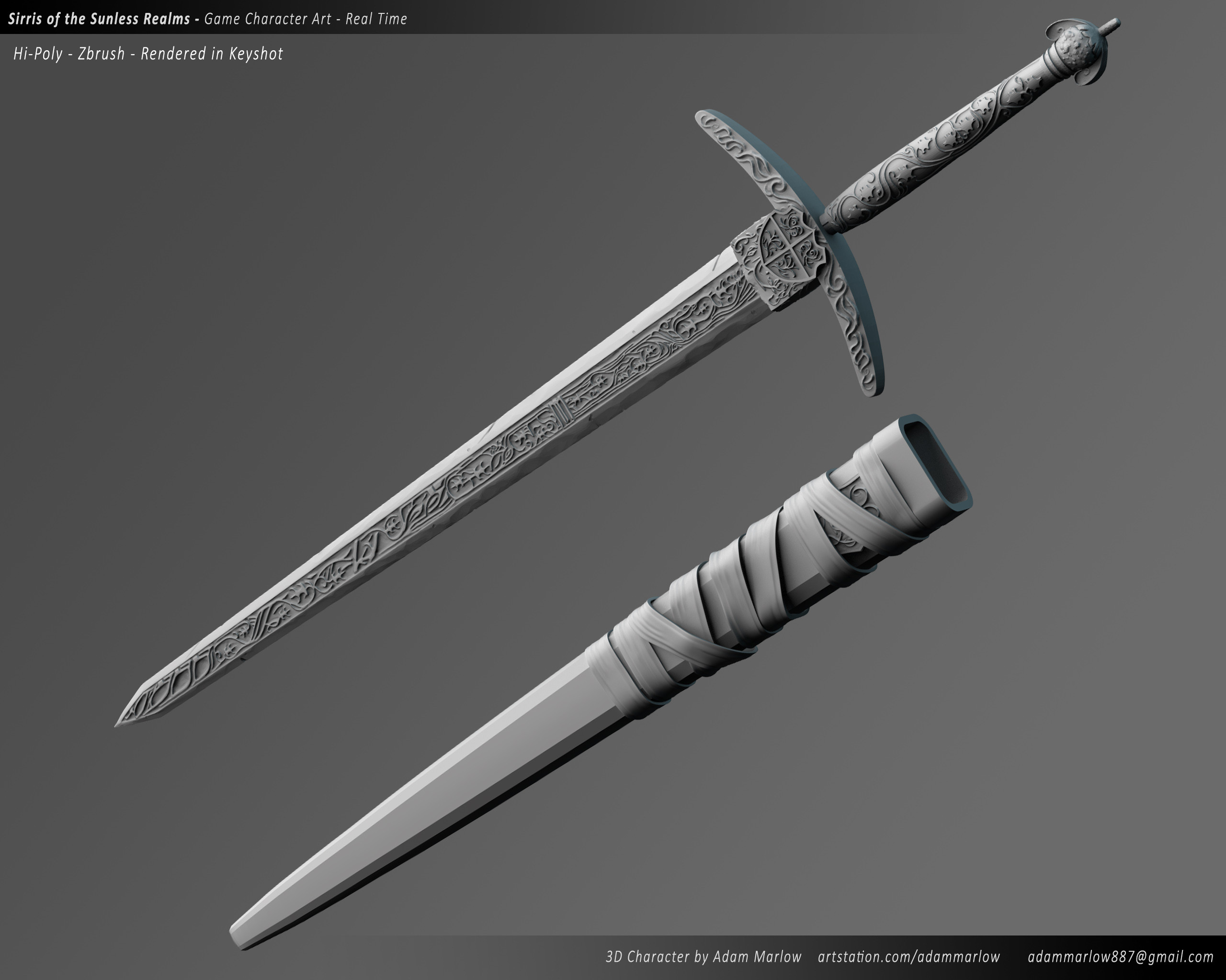 Sword Clay render from Keyshot - Made in Zbrush
