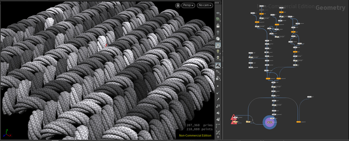 So i start my work with doing pattern in houdini. I also use VEX to make UV so it is tottaly seamless on tube. Also i add some Albedo information and ID attributes for each strand.