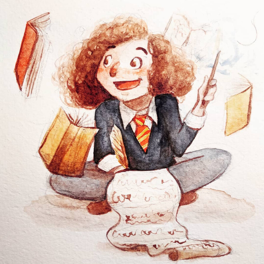 Hermione Granger, drawn and painted for Inktober 2018.