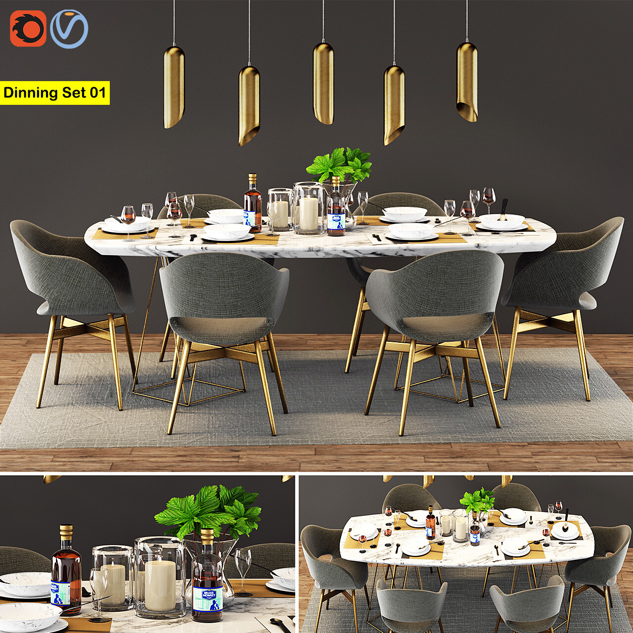 Artstation Modern Dining Set 01 Vray Corona Amazing Renders
