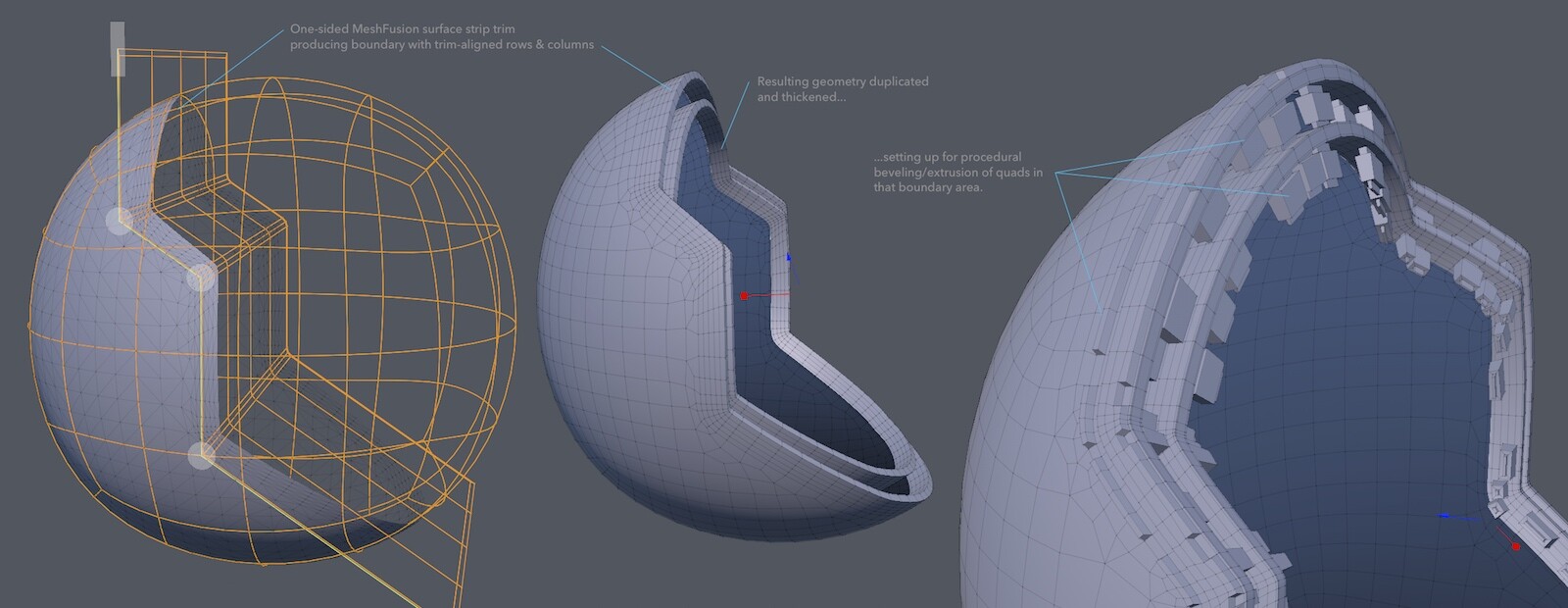 Using MeshFusion surface Strips to set up for procedural poly modeling